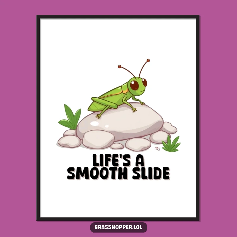 Free Printable Wall Art: Grasshopper Pebble Slide Funny Downloadable Decor