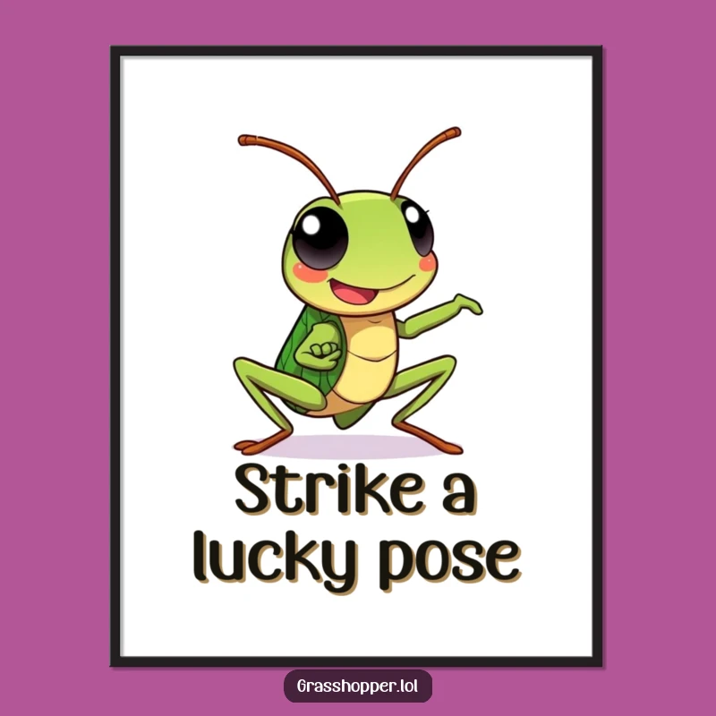 Free Printable Wall Art: Dynamic Kawaii Grasshopper Action - Funny Downloadable Decor