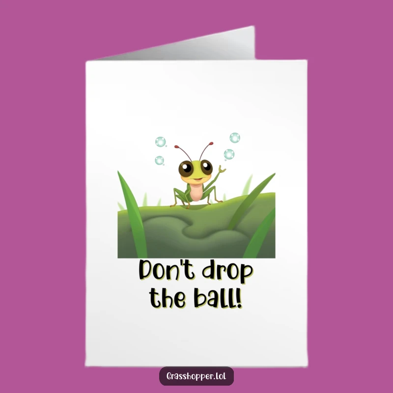 Funny Free Printable Grasshopper Juggling Card - Wide-Eyed Insect Downloadable Birthday Gift