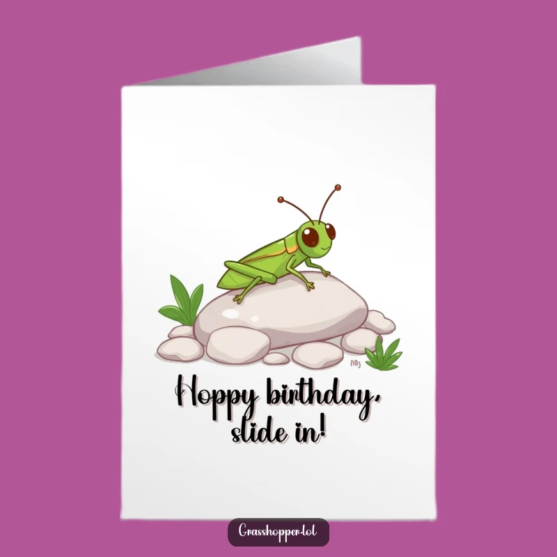 Free Printable Birthday Card: Grasshopper Slide Fun Funny Downloadable Gift