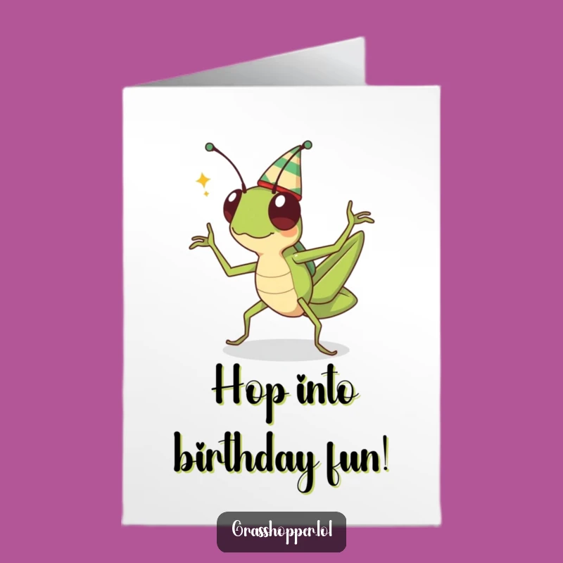 Free Printable Birthday Card: Kawaii Grasshopper Dances for Your Big Day!