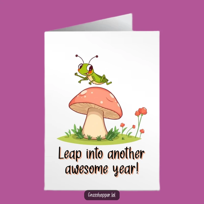 Free Printable Grasshopper Birthday Card: Funny Jumping Mushroom Design for Downloadable Fun