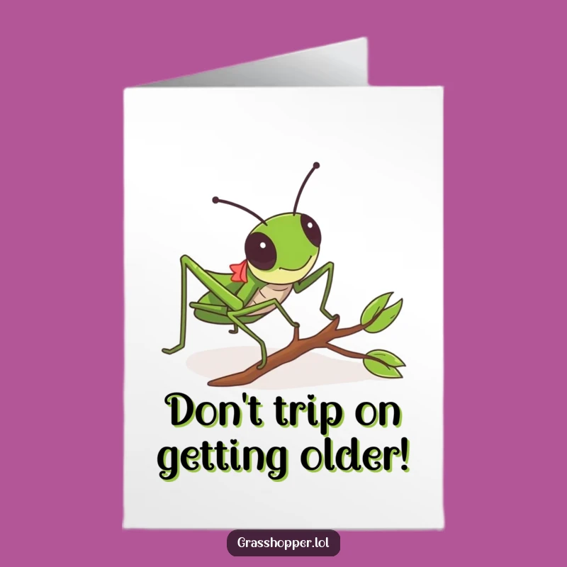 Free Printable Grasshopper Birthday Card: Funny Tripping Twig Design, Downloadable Laughs