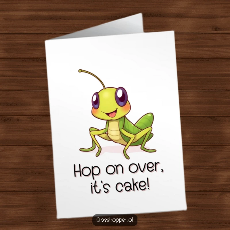 Funny Free Printable Birthday Card featuring a jolly grasshopper with a huge smile, extending an invitation to a friend, perfect for a cheerful DIY gift.