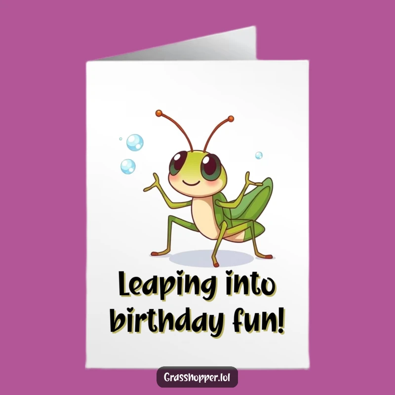 Free Printable Birthday Card: Juggling Grasshopper - Funny Dewdrop Gift