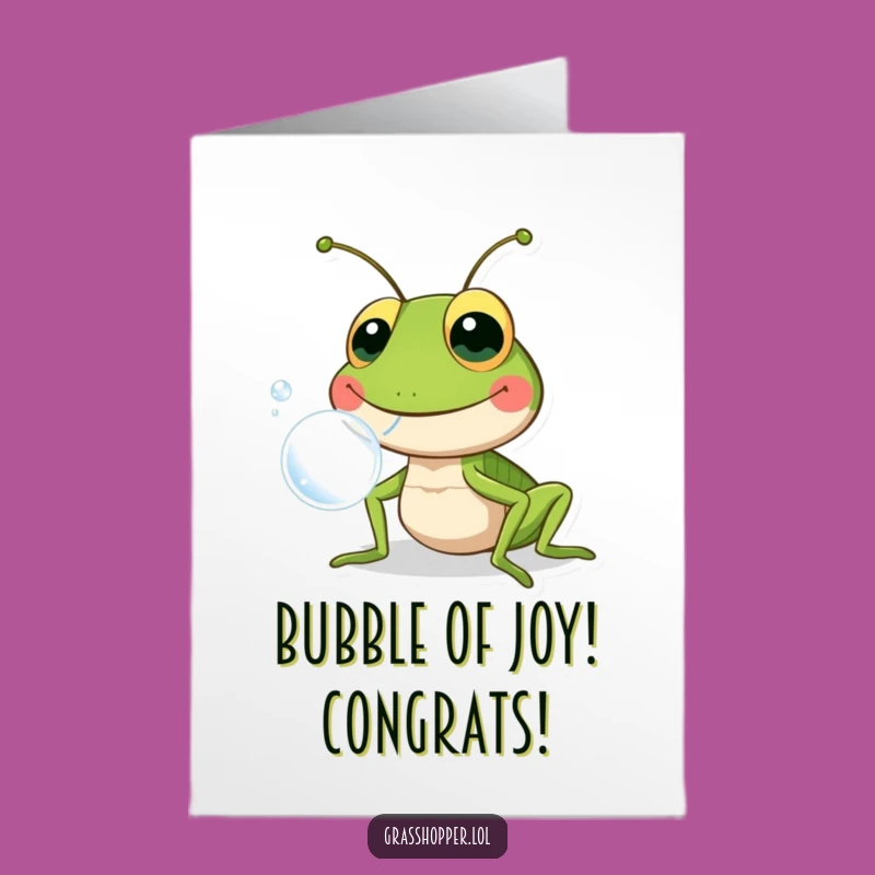 Free Printable Grasshopper Congrats Card: Bubble Blow Success Downloadable