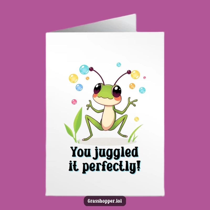 Free Printable Congrats Card: Grasshopper's Dewdrop Juggle for Your Success Funny Gift