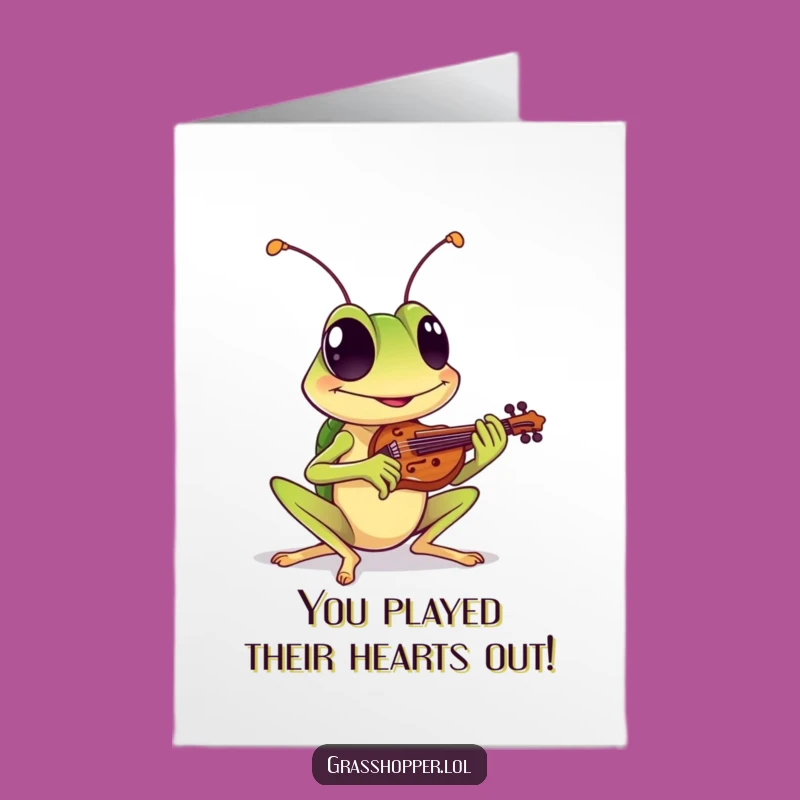 Free Printable Congrats Card: Grasshopper's Violin Solo for Your Win Funny Gift