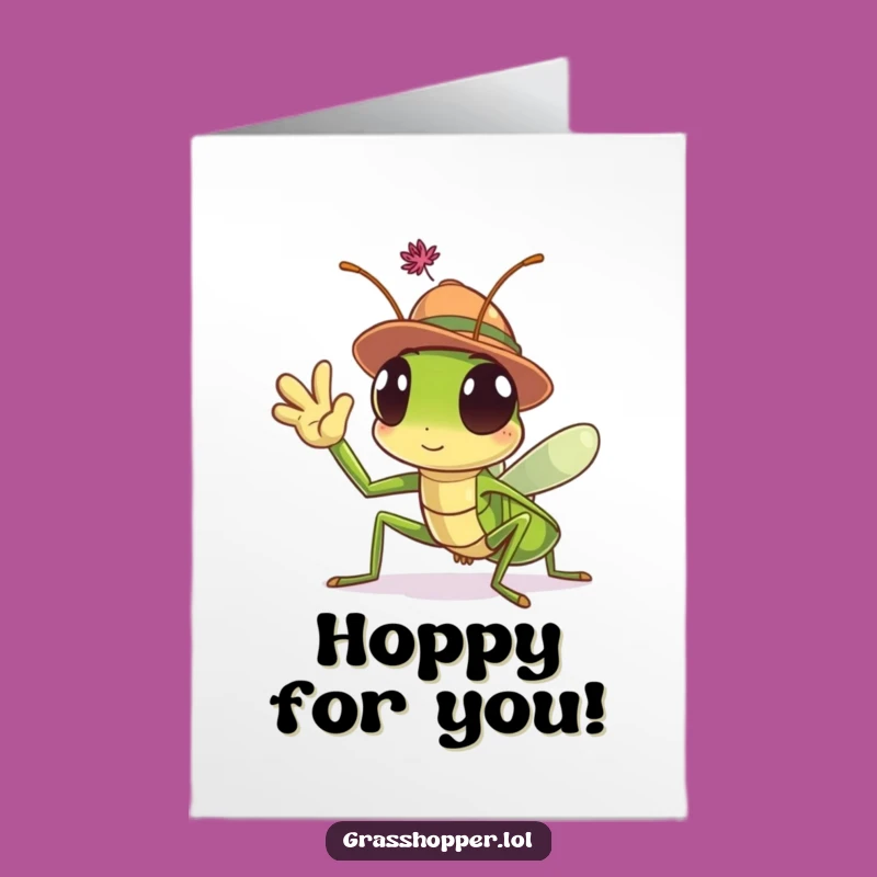Free Printable Congrats Card: Waving Grasshopper Hero Funny Downloadable Gift