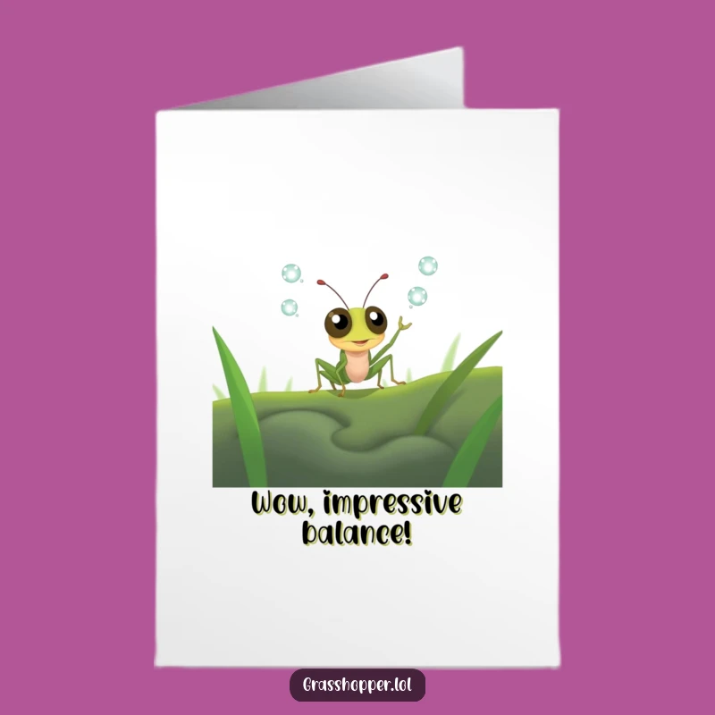 Free Printable Grasshopper Juggling Card - Funny Wide-Eyed Insect Downloadable Gift