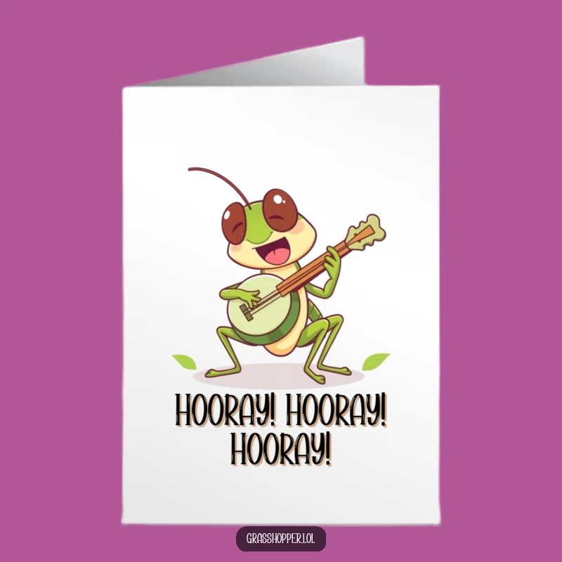 Free Printable Congrats Card: Grasshopper Banjo Jam - Funny Downloadable Gift