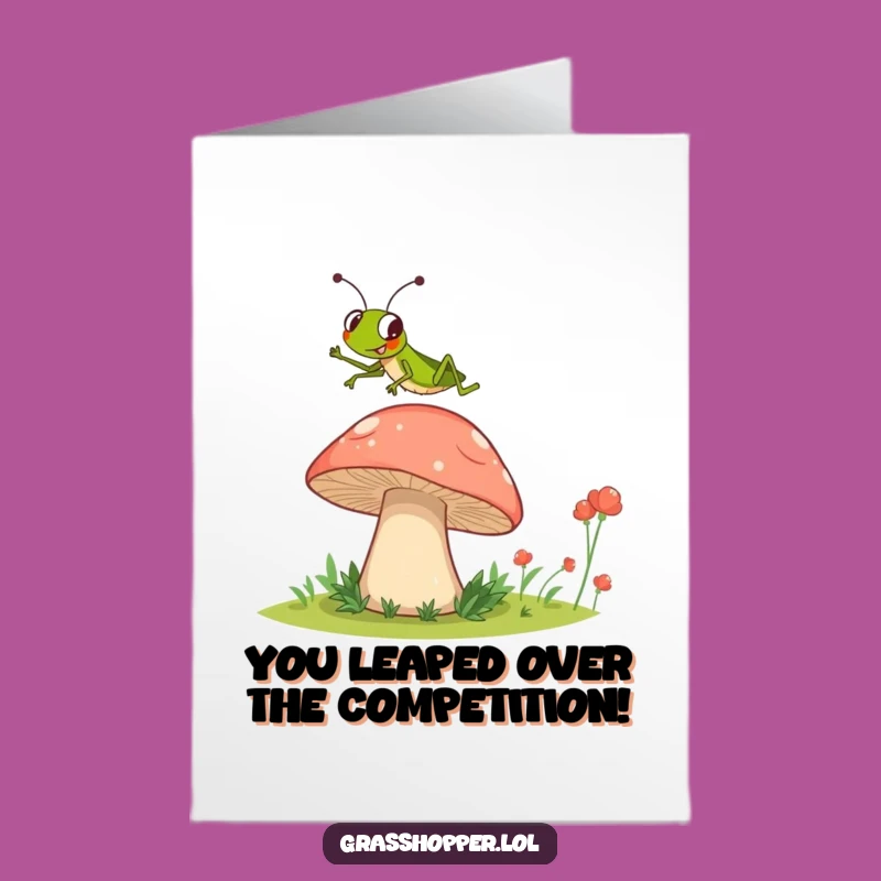 Free Printable Grasshopper Congrats Card: Funny Mushroom Jump Design, Downloadable Celebration