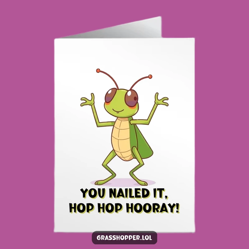 Free Printable Congrats Card: Dancing Grasshopper Funny Downloadable Gift for Festive Wins