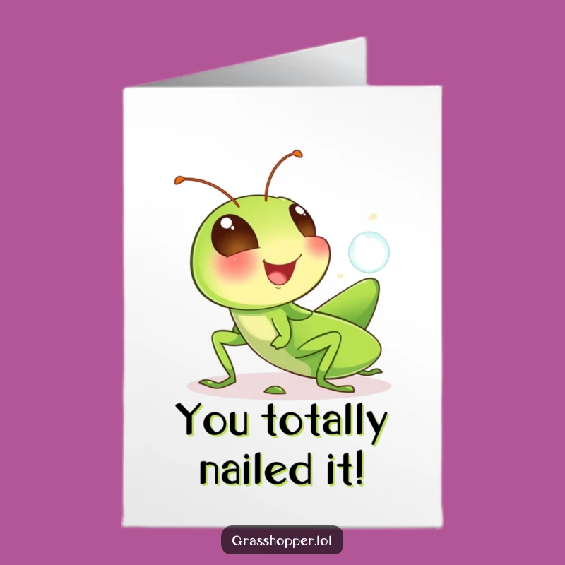 Free Printable Grasshopper Congrats Card: Giggling Bubble Blowout for Your Big Win