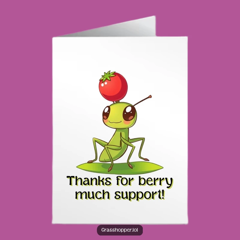 Free Printable Grasshopper Thank You Card: Funny Berry Balance, Downloadable Gratitude