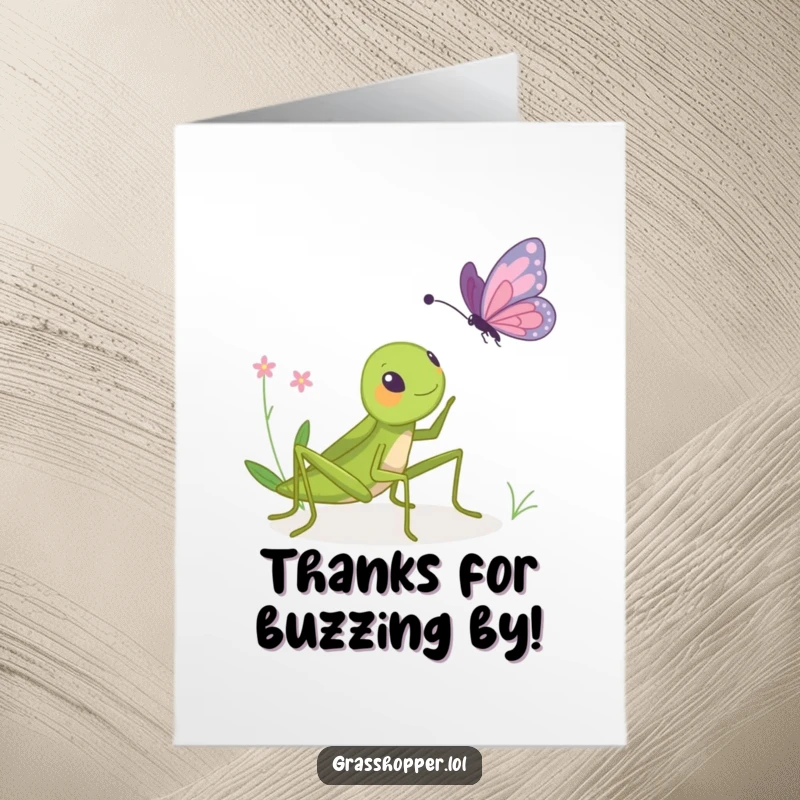Funny Free Printable Thank You Card: A grasshopper playfully bopping a butterfly, a whimsical way to say thanks.