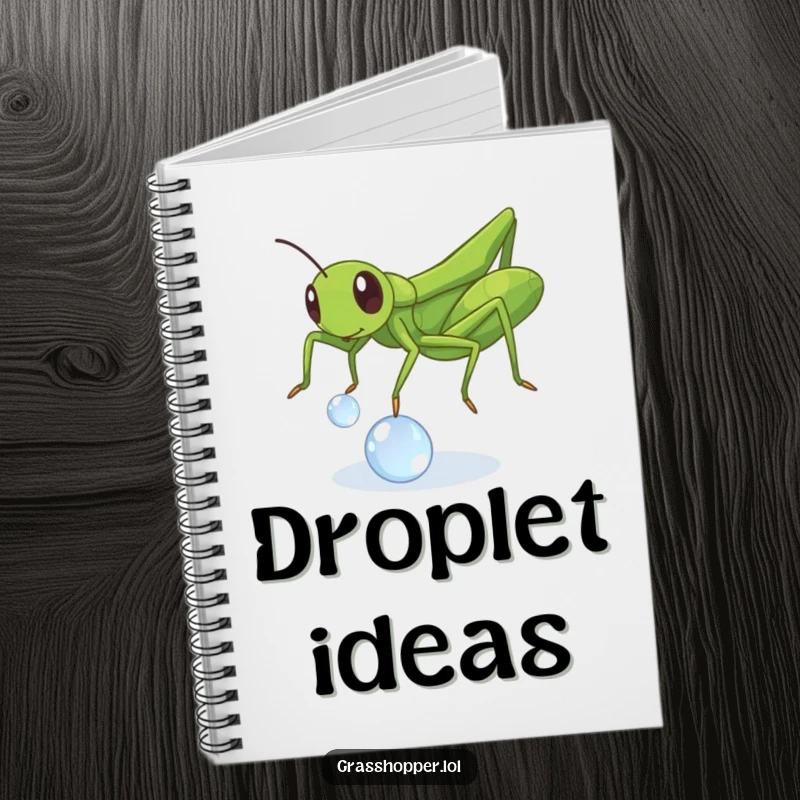 Funny Grasshopper Dewdrop Notebook: An insect playing with a dewdrop on the cover, perfect for your funny notes.