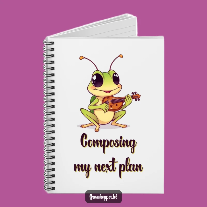 Funny Grasshopper Notebook: Grinning Musician, Tiny Violin Journal Gift