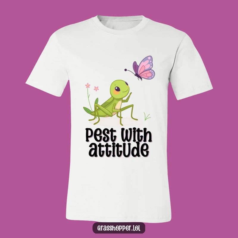 Funny Grasshopper Bopping Butterfly T-Shirt - Comical Insect Tee Gift!