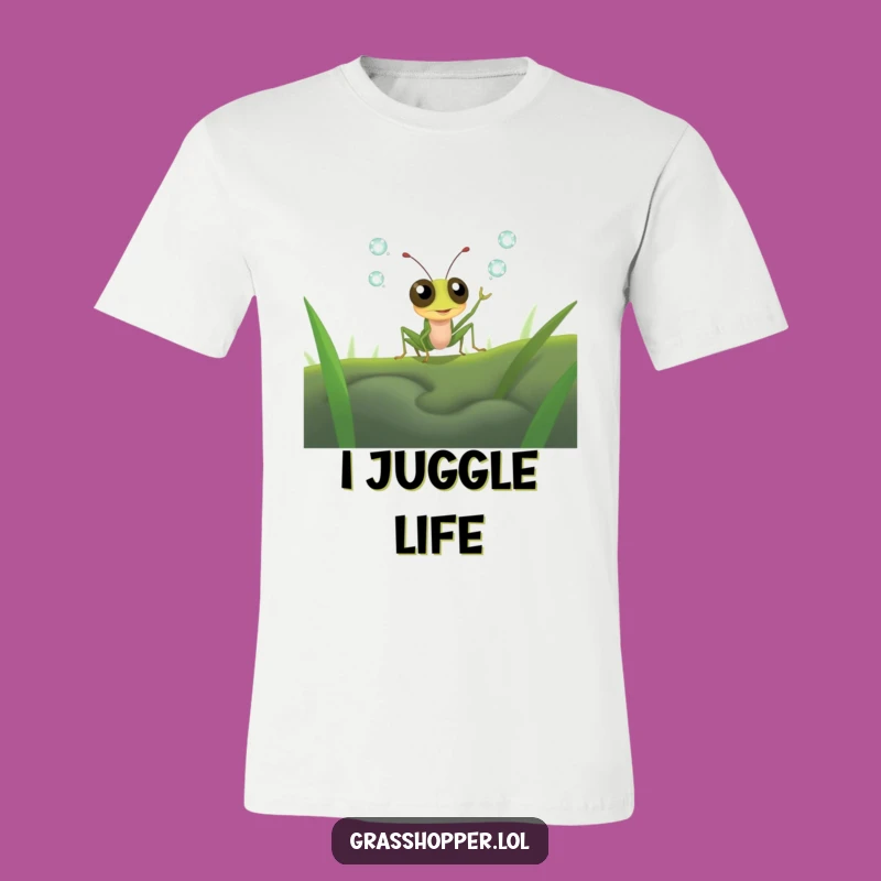 Funny Juggling Grasshopper T-Shirt - Dewdrop Mishap Tee