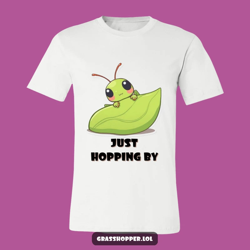 Funny Kawaii Grasshopper T-Shirt - Cute Leaf Peeking Graphic Tee
