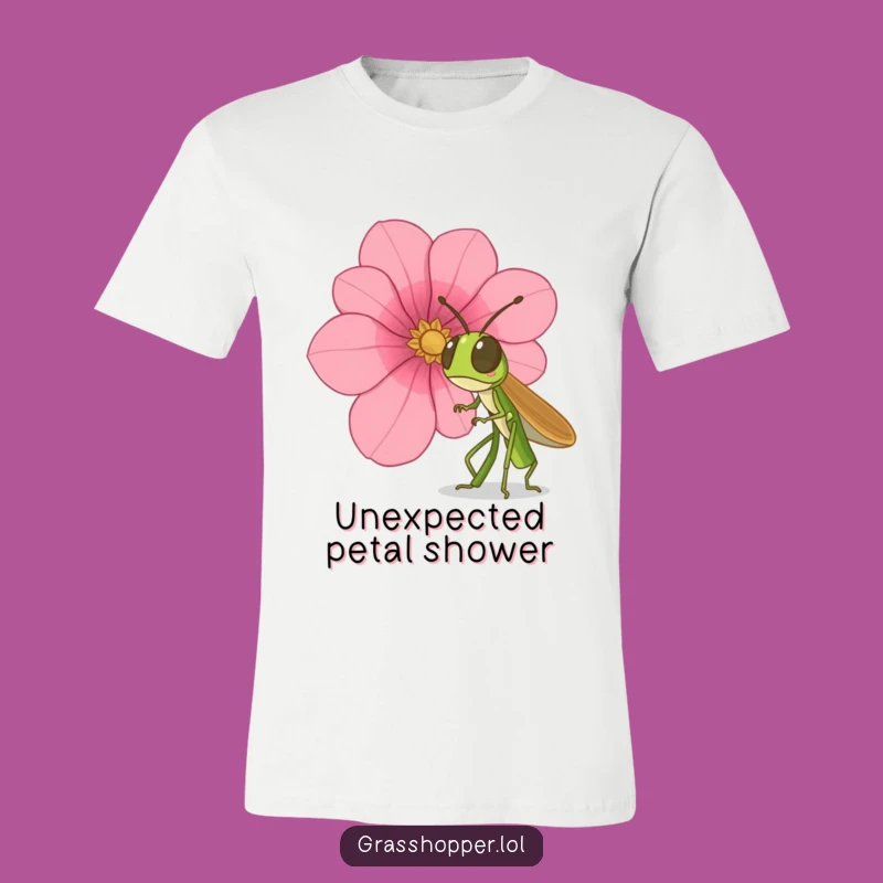 Funny Surprised Grasshopper T-Shirt: Petal Shock Humor, Perfect Gift