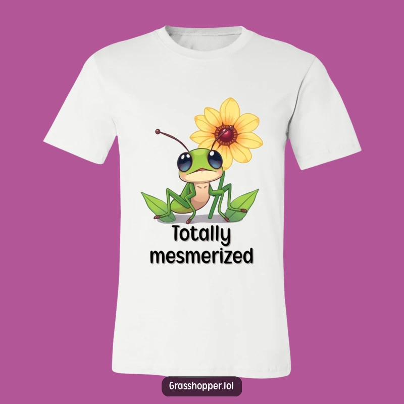 Funny Awestruck Grasshopper Flower Tee - Nature's Marvel T-Shirt Gift