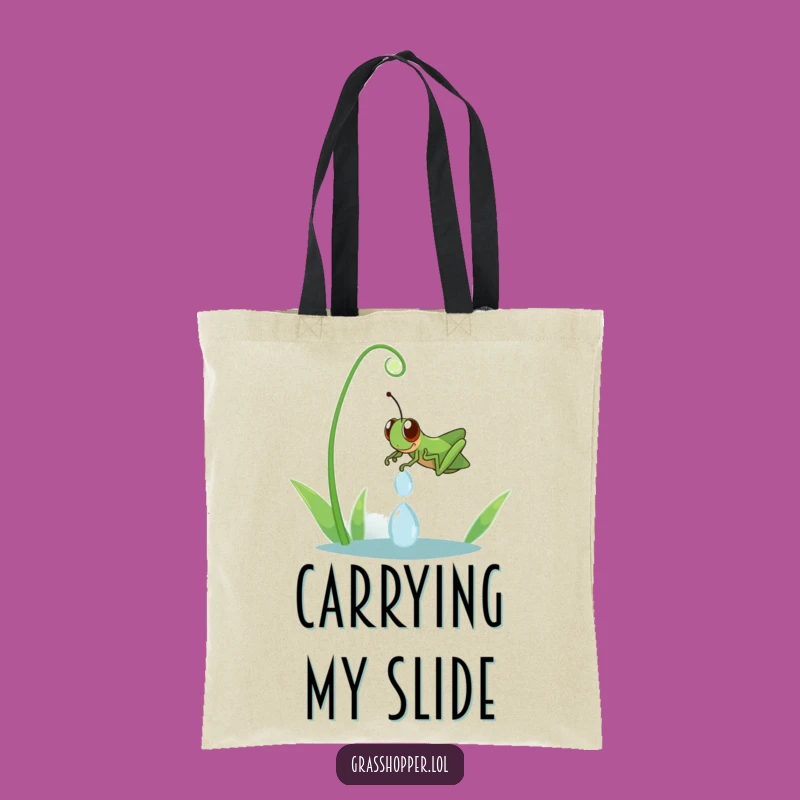 Funny Grasshopper Dewdrop Slide Tote Bag: Carry Your Laughs in Style