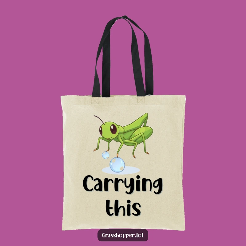 Funny Grasshopper Dewdrop Tote Bag: Playful Insect Carry-all Gift!