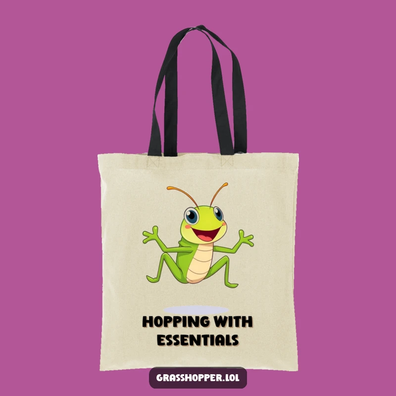 Funny Grasshopper Tote Bag: Happy Green Leaper with Huge Smile, Eco Gift!