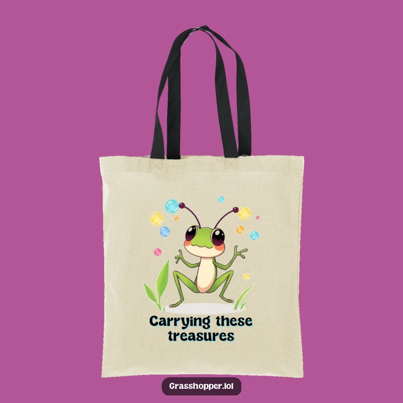 Funny Grasshopper Tote Bag: Juggling Dewdrops, Whimsical Humor Gift Bag