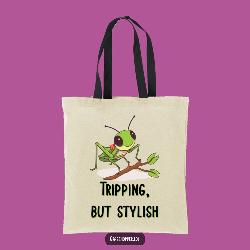 Funny Grasshopper Tripping Tote Bag - Comical Clumsy Insect Bag