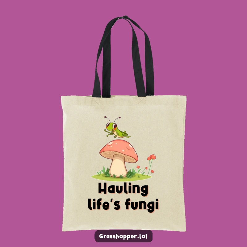 Funny Grasshopper Mushroom Jump Tote Bag - Whimsical Jumping Insect Bag